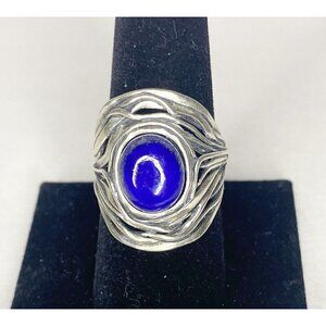 PZ Israel Sterling Silver Oval Cut Lapis Ring Signed Size 8.75
